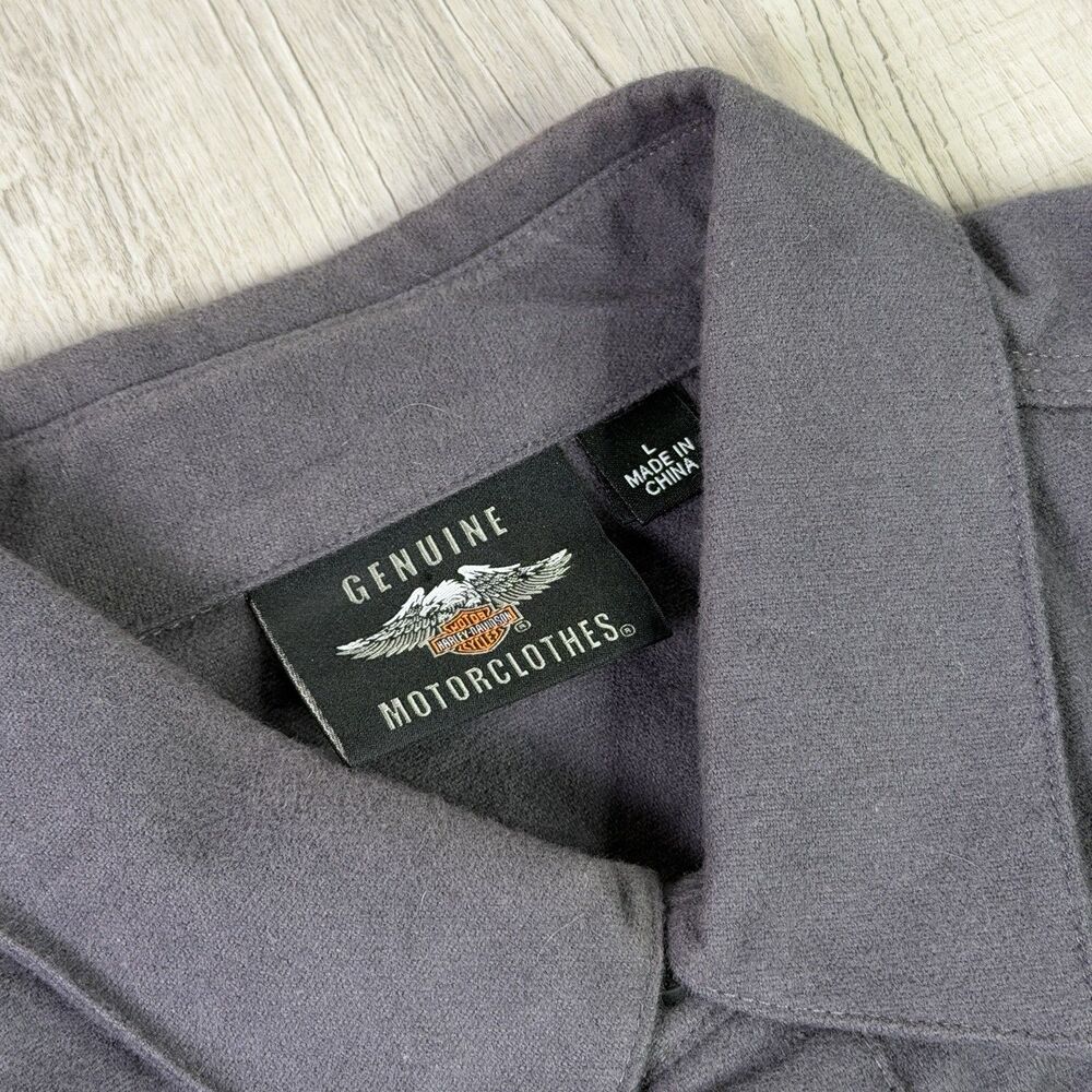Harley Davidson Gray Button Front Willie G Skull L/S Shirt Mens Sz Large Thick N - Picture 5 of 10